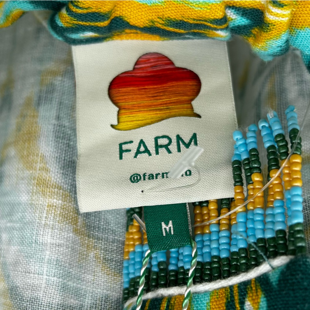 NWT Farm Rio Tropical Tapestry Halter Linen Maxi Sun Dress Off White Green M - Picture 7 of 16